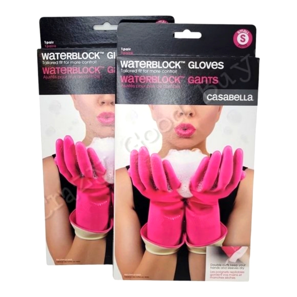 2pr Casabella WaterBlock Double Cuff Latex Cleaning Dishwashing Gloves, S or M - Picture 3 of 7